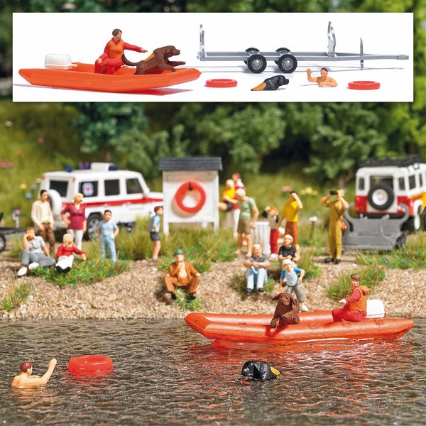 Busch 7897 H0 Action Set: Wasserrettung mit Schlauchboot