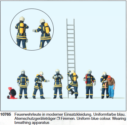 Preiser 10765 H0 Feuerwehrleute Einsatzkleidung (blau)