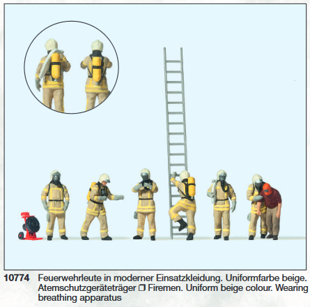 Preiser 10774 H0 Feuerwehrleute in moderner Einsatzkleidung (beige) mit Atemschutz