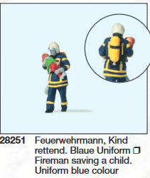 Preiser 28251 H0 Feuerwehrmann. Kind rettend.
