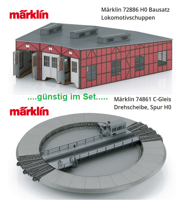 Märklin 74861 C-Gleis Drehscheibe, 72886 Lokschuppen Spur H0